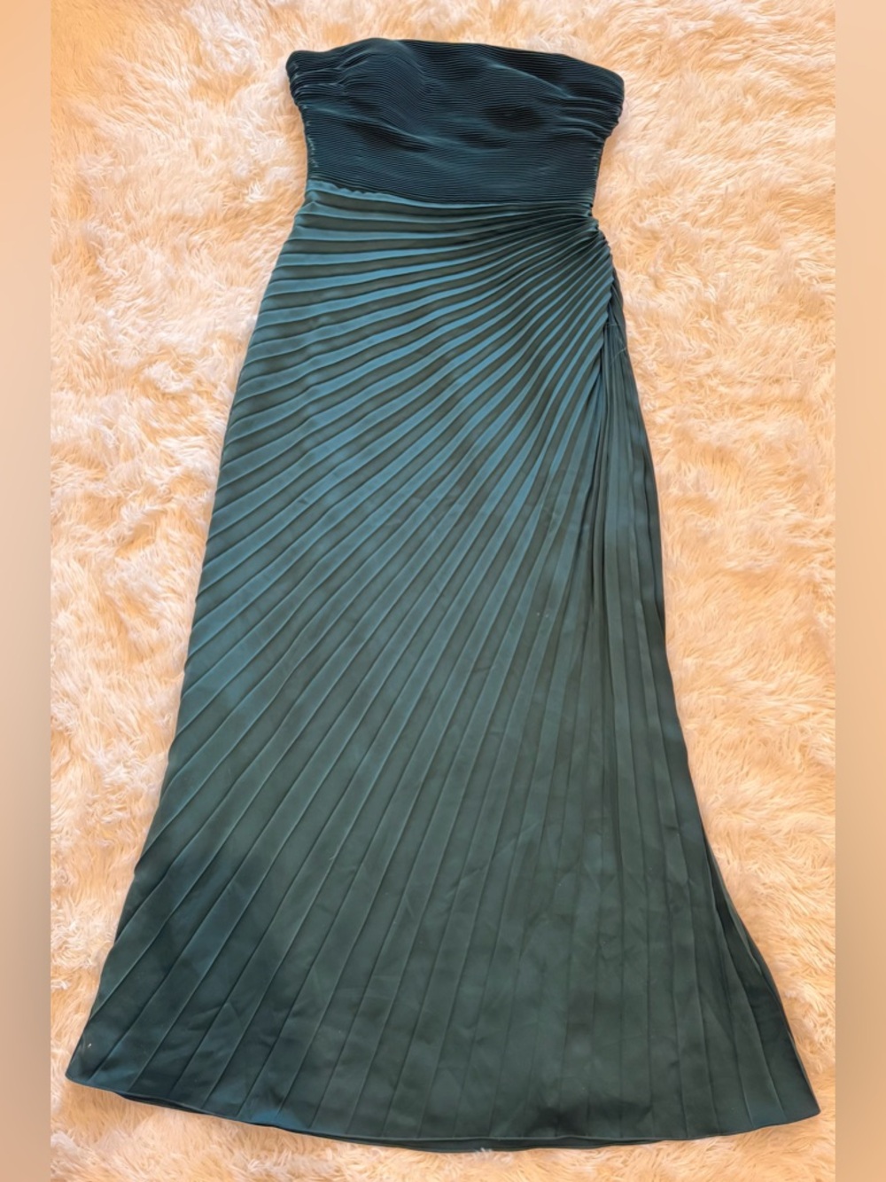 NEW Dress The Population Kinley Accordion Pleated Strapless Green pine sz L - Picture 3 of 9
